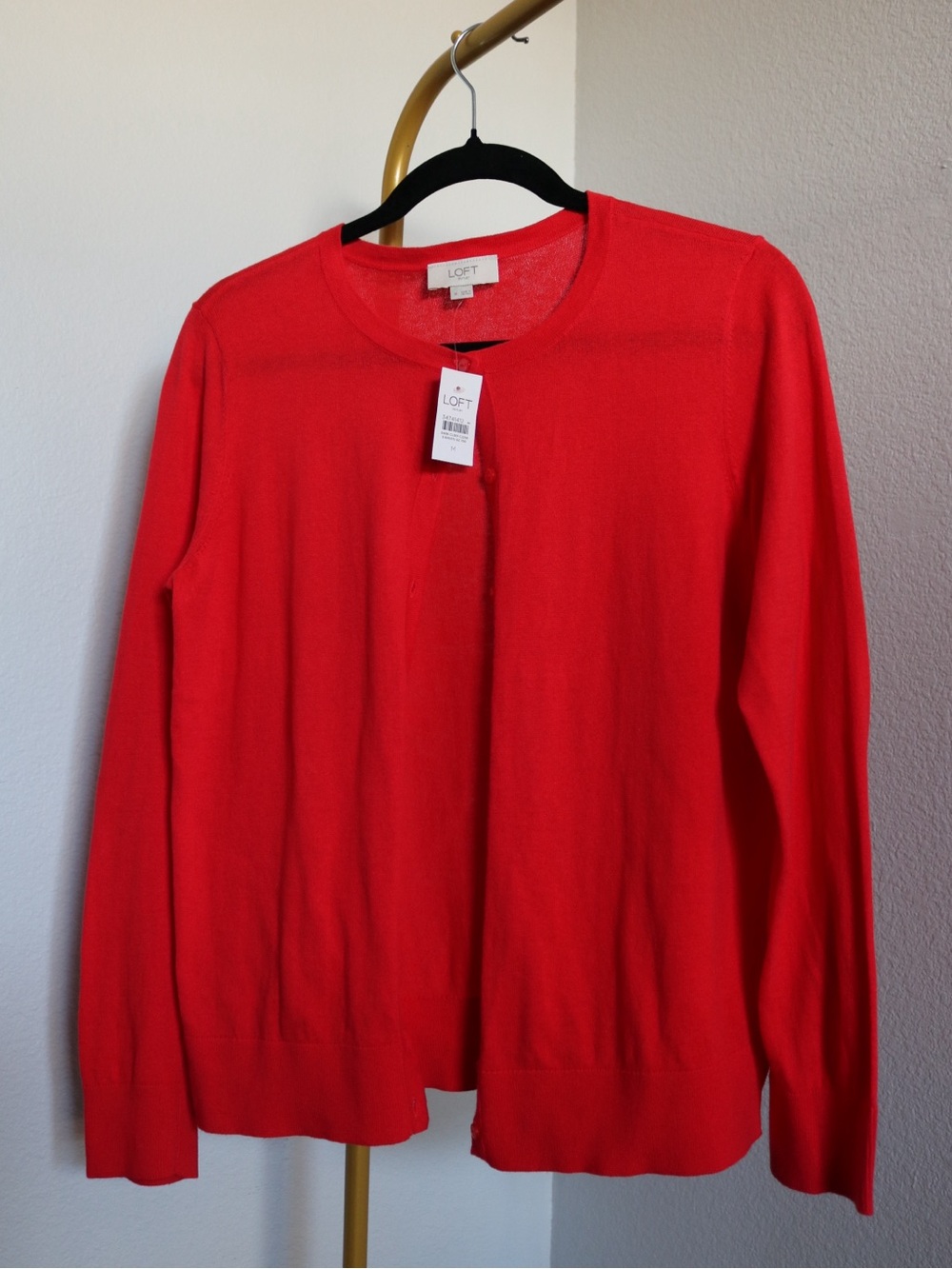LOFT Outlet Red Lightweight Crewneck Button Up Cardigan Sweater Side Split Hem M